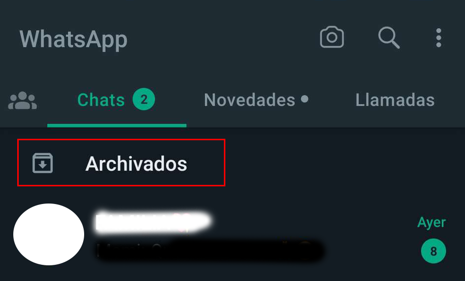 Opción archivados en Whatsapp